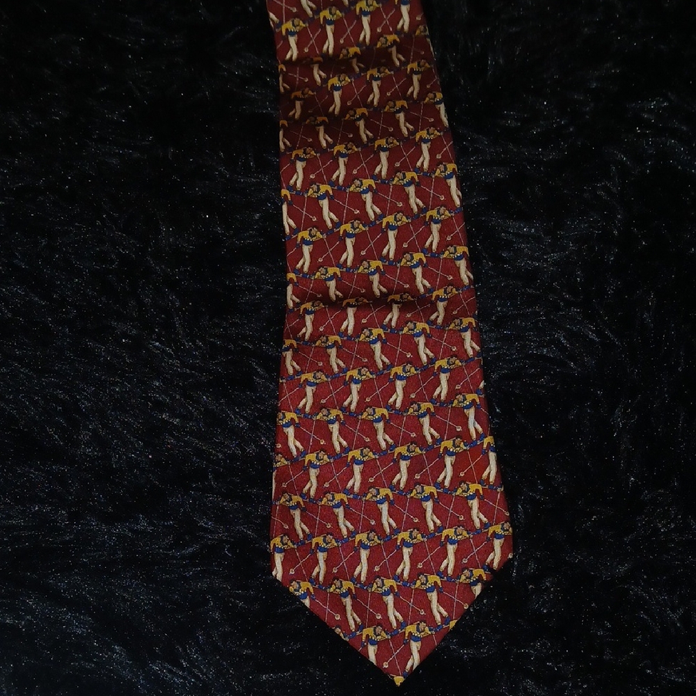 Tommy Hilfiger Red and Gold Patterned Tie